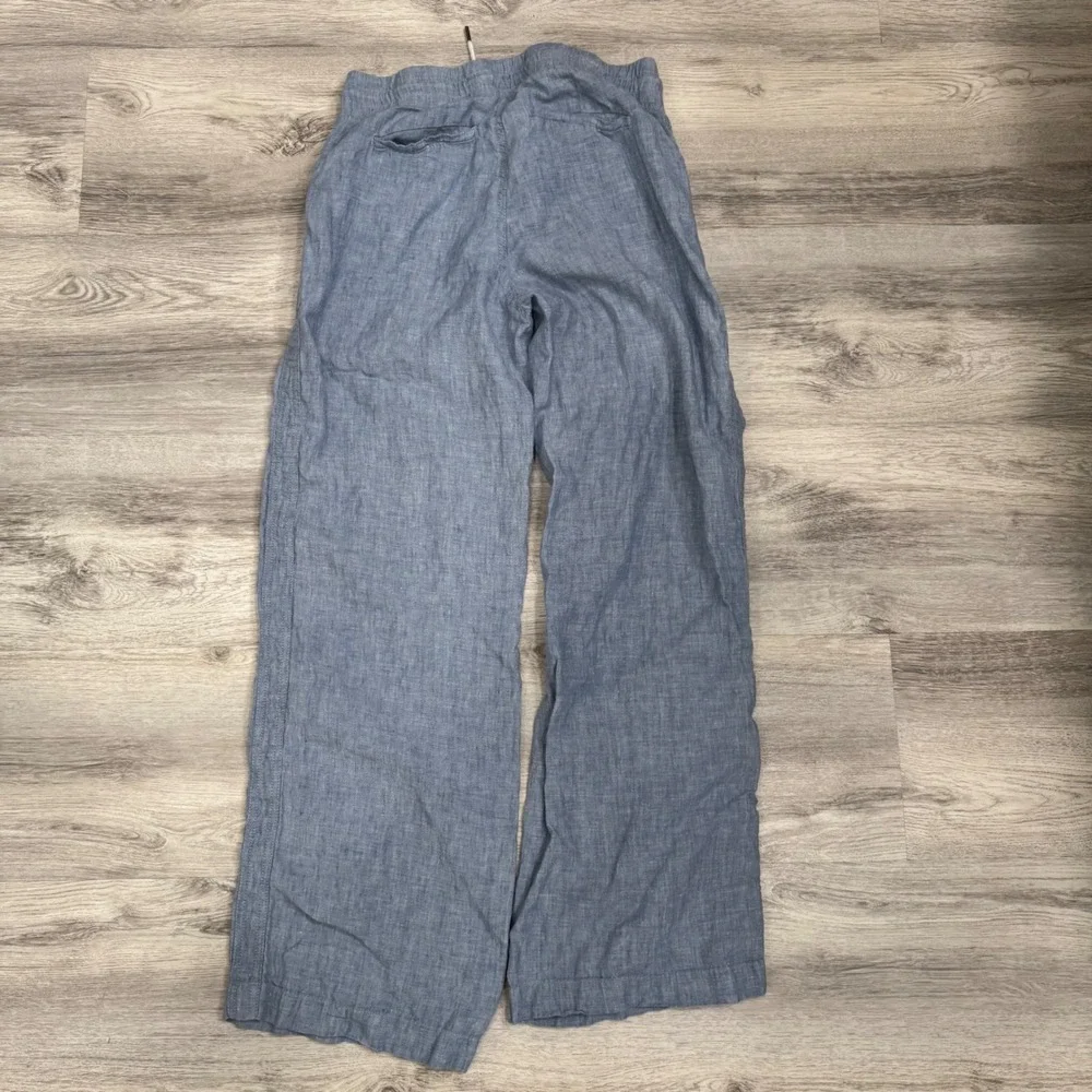 Athleta Caro Linen Blend Pants‎ Womens Size 8 Blue Drawstring Zipper Pockets - Picture 6 of 10